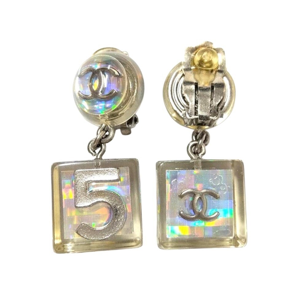 Chanel CHANEL 97P No.5 Cube Coco Mark Earrings, Resin-based, Clear
